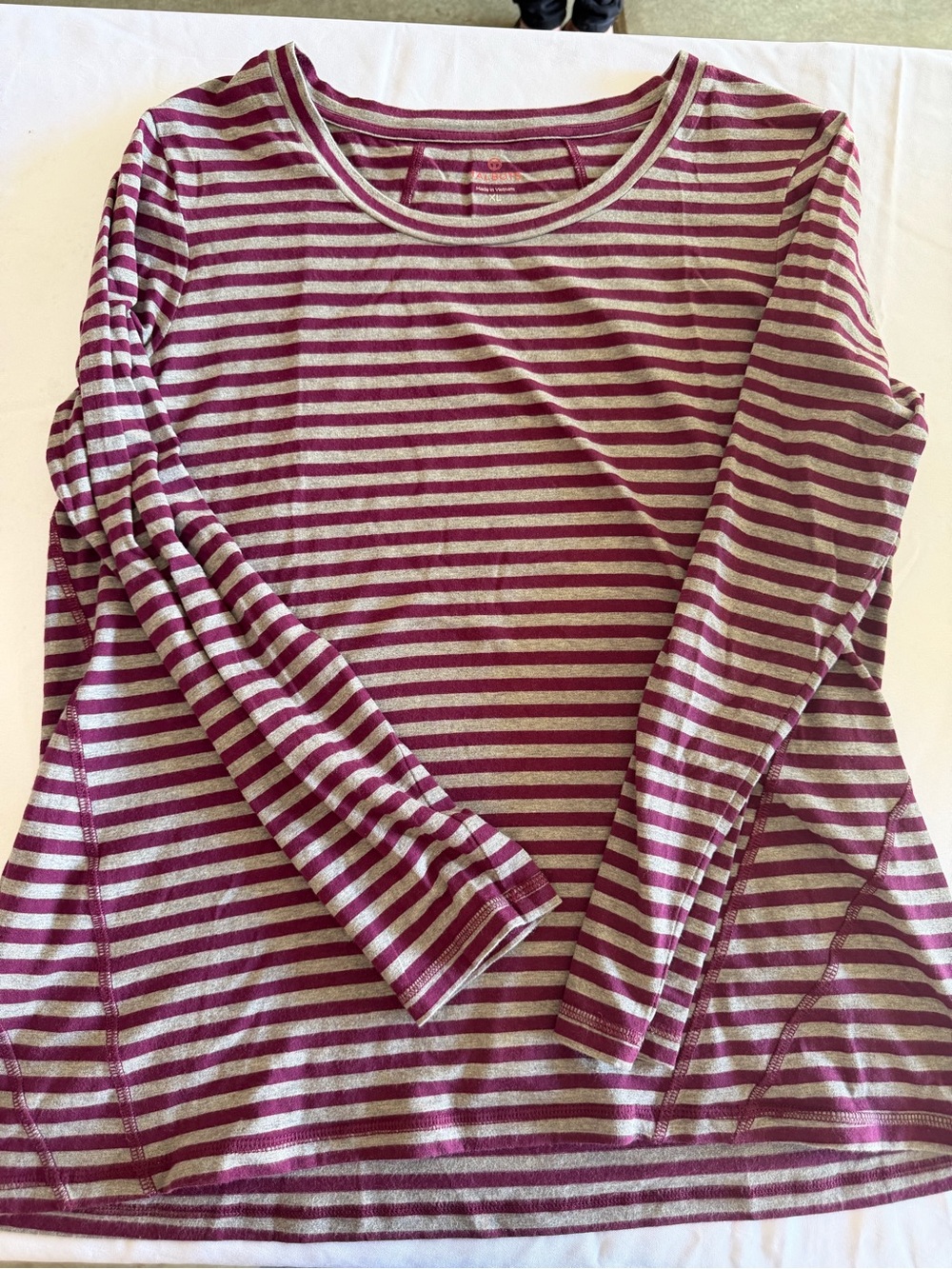 Talbots Berry and Cream Striped Long-Sleeve Crewneck Tee